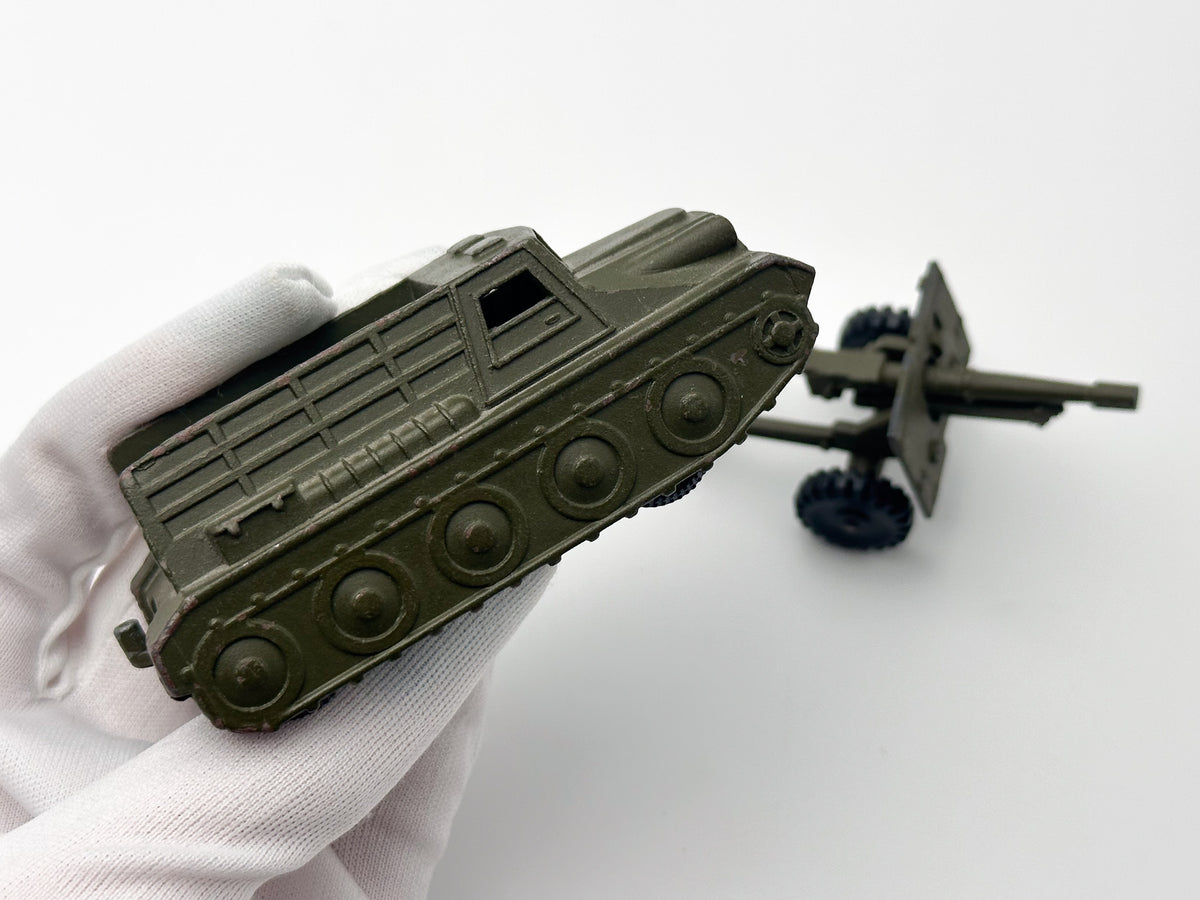 Vintage Soviet Diecast Military Toy Tractor with Anti-Tank Gun USSR 1980s | Tula Cartridge Works TPZ