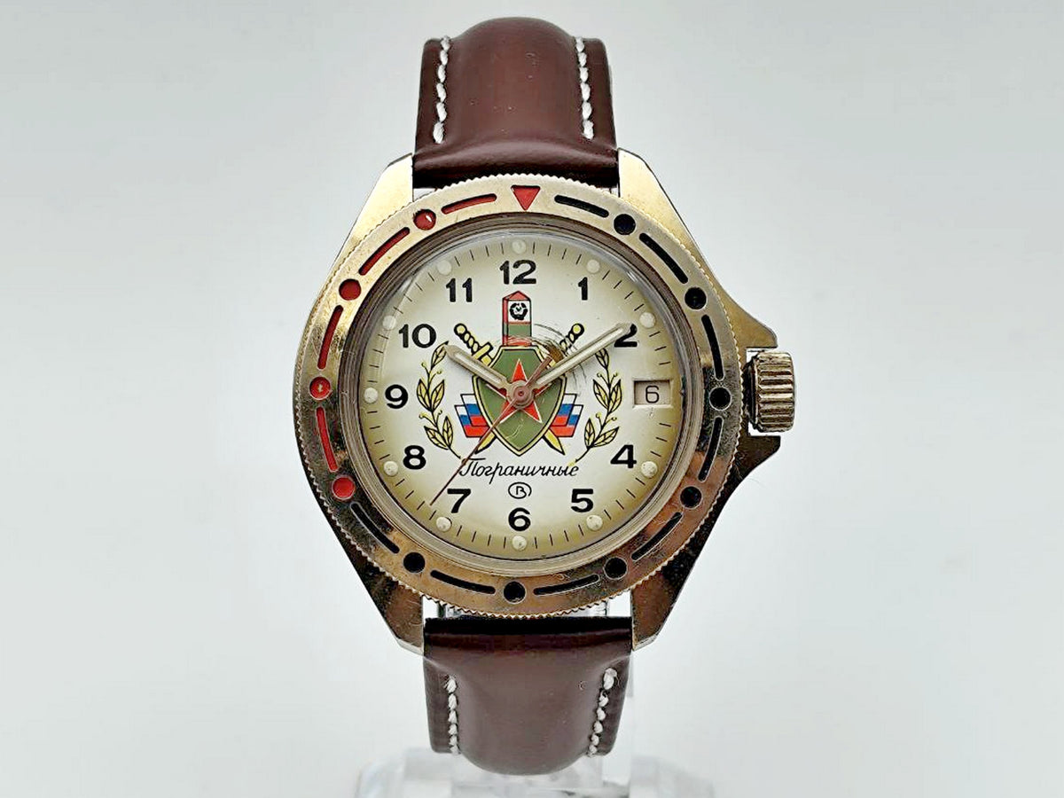 Vintage WOSTOK Komandirskie 2414A Pogranichnie Watch VOSTOK | Post-USSR Border Guard Calendar 17 Jewels Men's Wristwatch