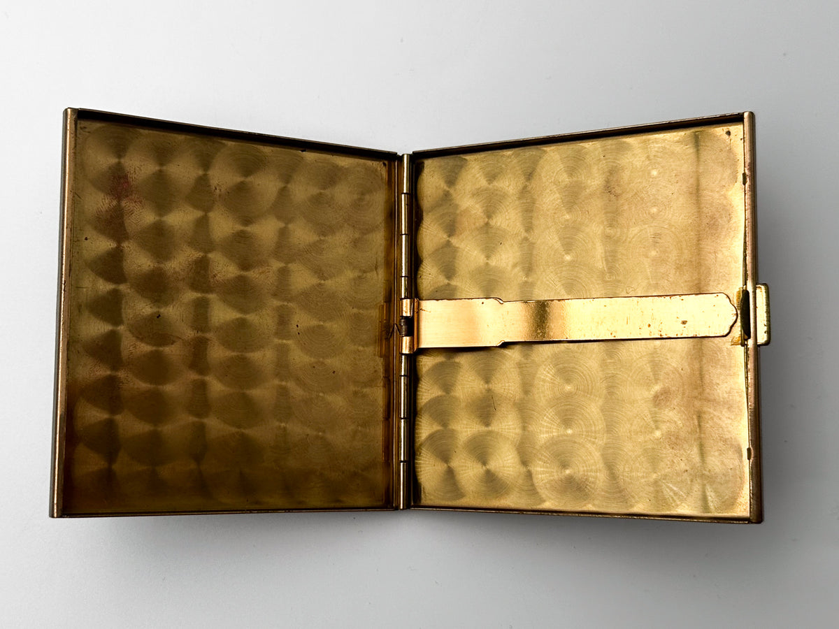 Vintage Cigarette Case Burgundy Leather Brass | Metal Pocket Box Retro Tobacciana