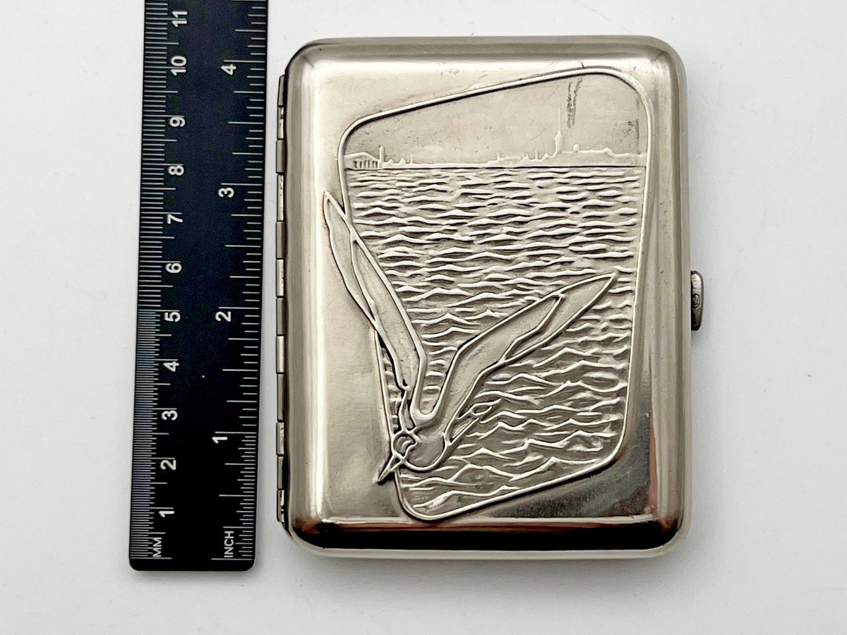 Vintage Seagull Flying Over Sea Cigarette Case | Lenemalier Pocket Box Soviet Tobacciana USSR