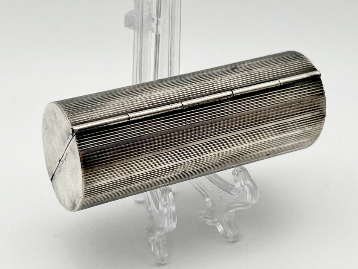 Vintage Silver Plated Mouthpiece Case | Cylindrical Lipstick Cigarette Holder Box Western European Tobacciana