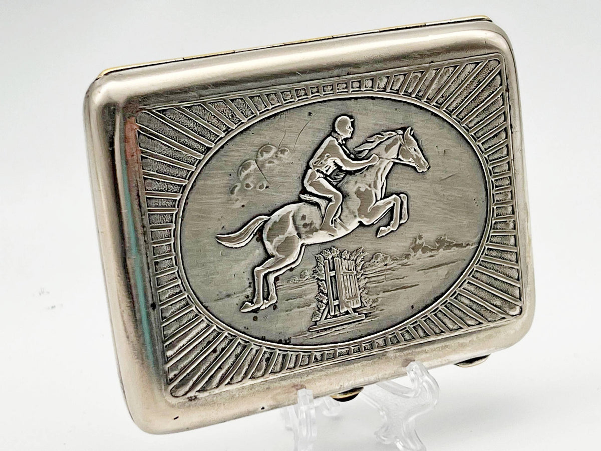 Cigarette Case Jockey on Horse Vintage Soviet | Equestrian 1958 Artel Moscow Jeweler Tobacciana USSR
