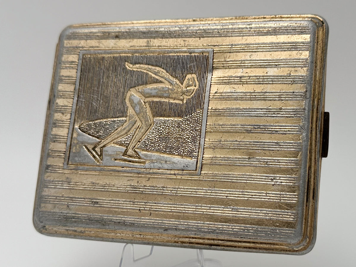 Vintage "Speed Skater" Soviet Cigarette Case | Rare Mosshamp Artel USSR Sports Embossed Metal Tobacciana