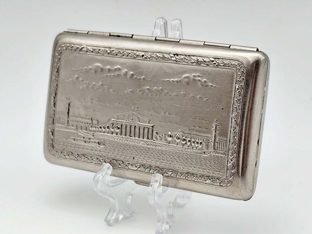 Vintage Leningrad Rostral Columns Mini Cigarette Case | Lenemalier Pocket Box Soviet Tobacciana USSR