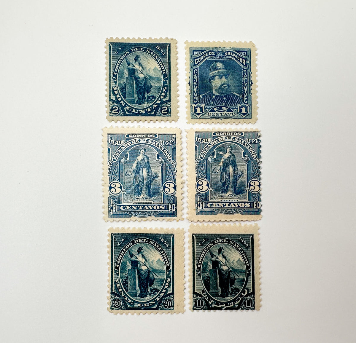 1890–1895 El Salvador Postage Stamps Collection | Vintage Antique Central America President & Justice Allegory Set of 25 MH Cancelled