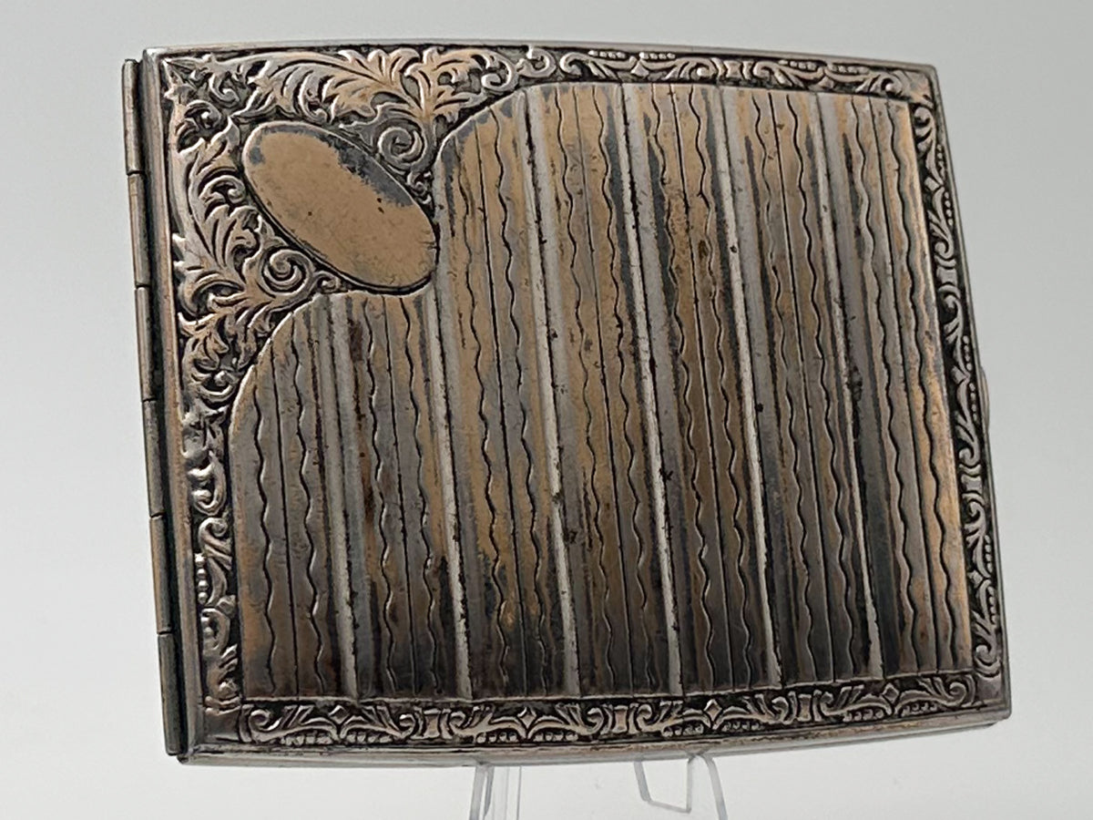 Vintage Guilloche Floral Cigarette Case | Mid-Century Stripe Pattern Pocket Box Soviet Tobacciana USSR