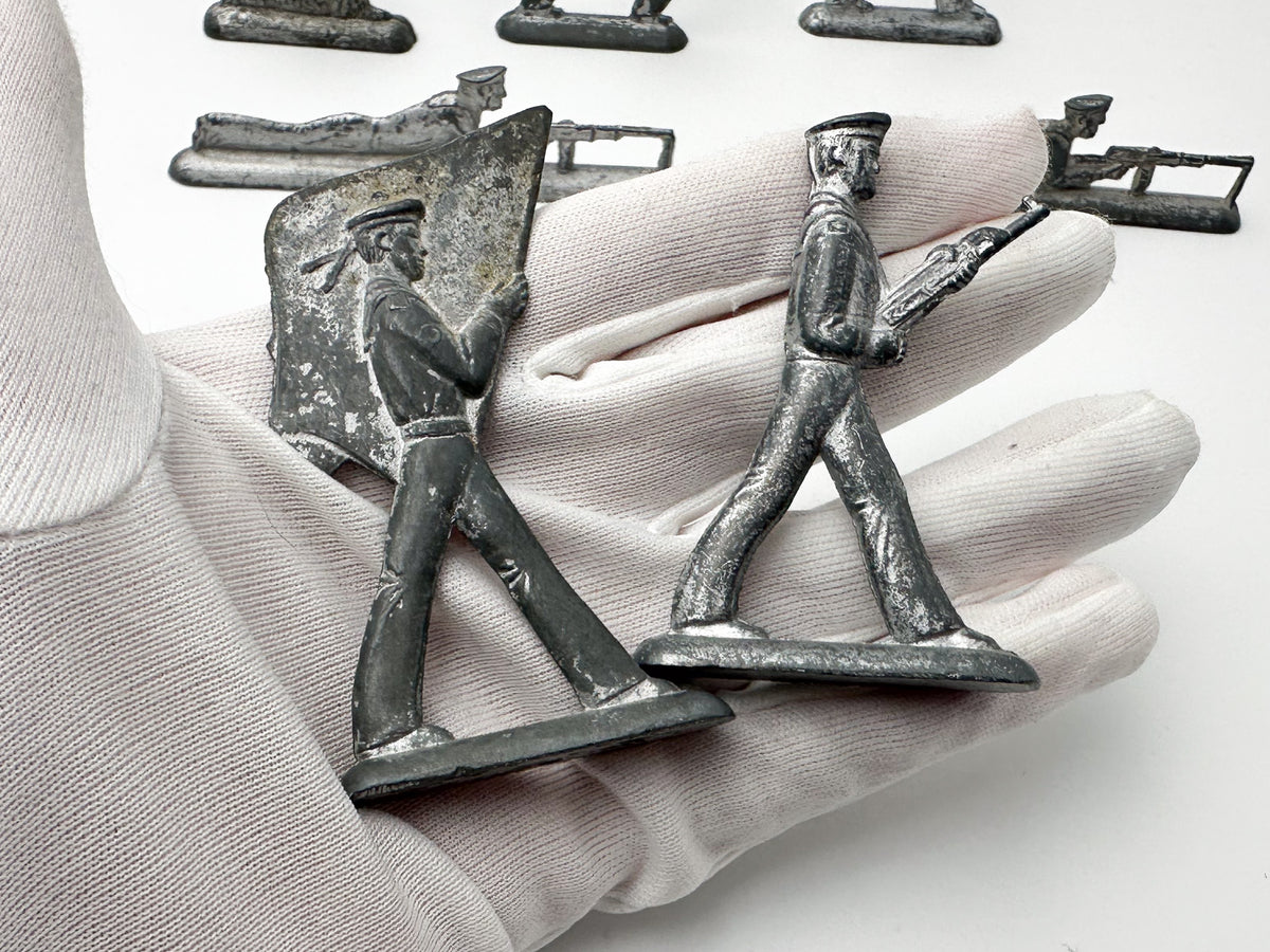 Vintage Soviet Revolutionary Sailors Metal Toy Soldiers Lot | USSR Flat Figures Action Set of 14