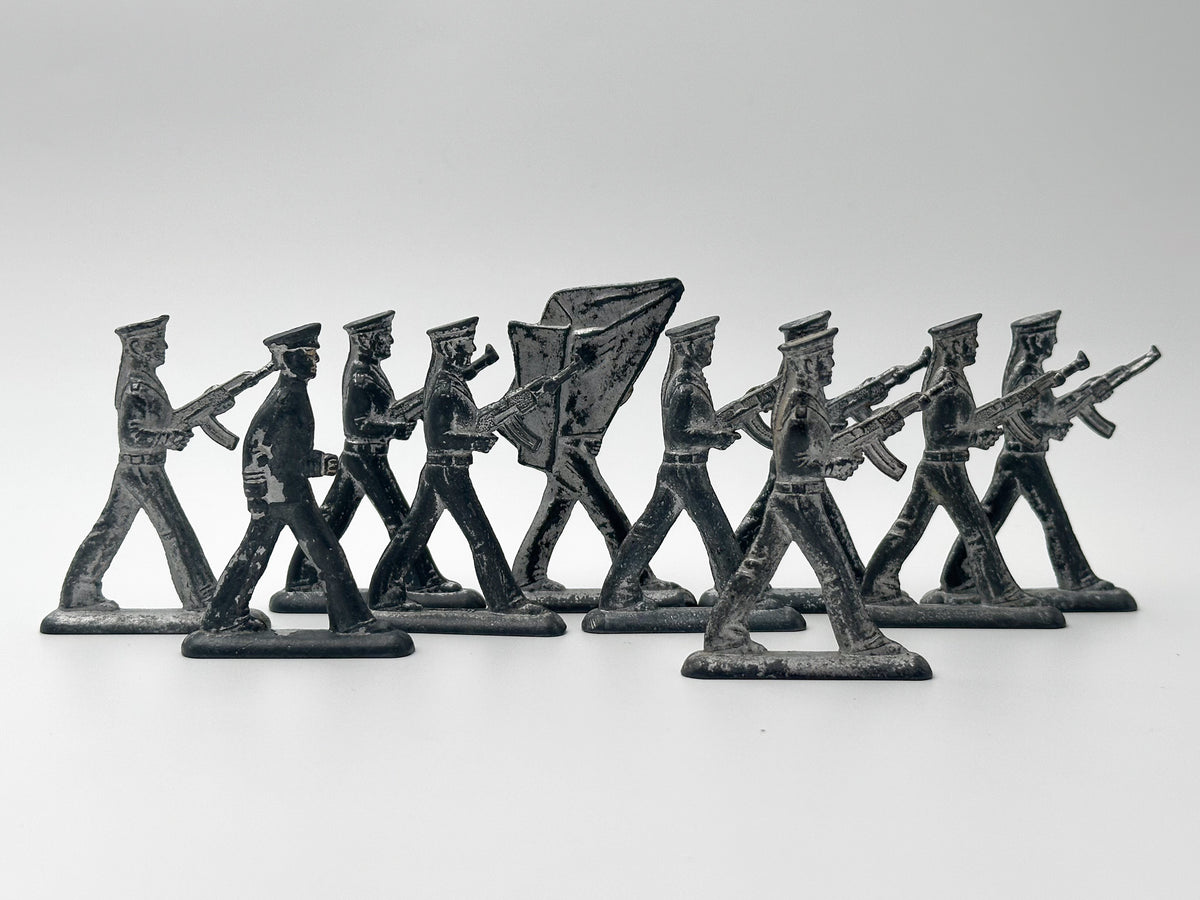 Vintage Soviet Revolutionary Sailors Metal Toy Soldiers Lot | USSR Flat Figures Action Set of 10
