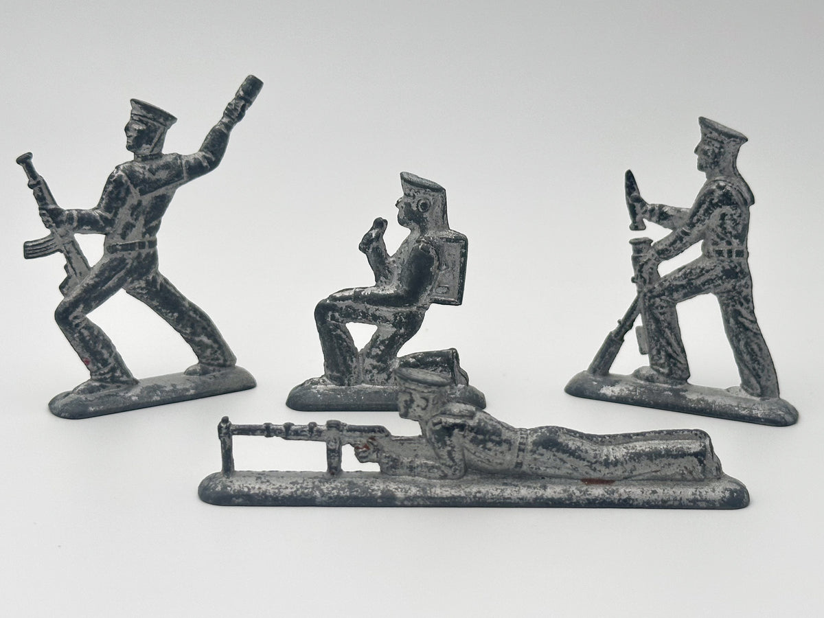 Set of 4 Vintage Soviet Metal Toy Soldiers | USSR Military Border Guards Miniatures