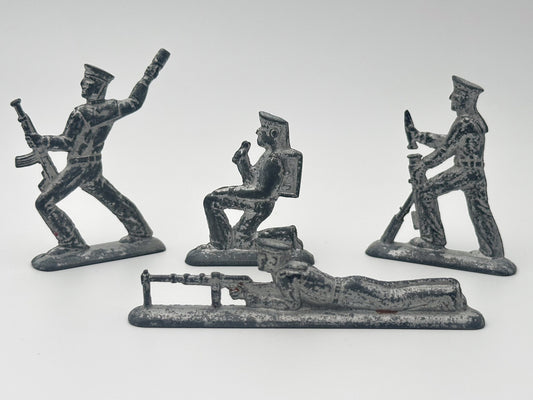 Set of 4 Vintage Soviet Metal Toy Soldiers | USSR Military Border Guards Miniatures