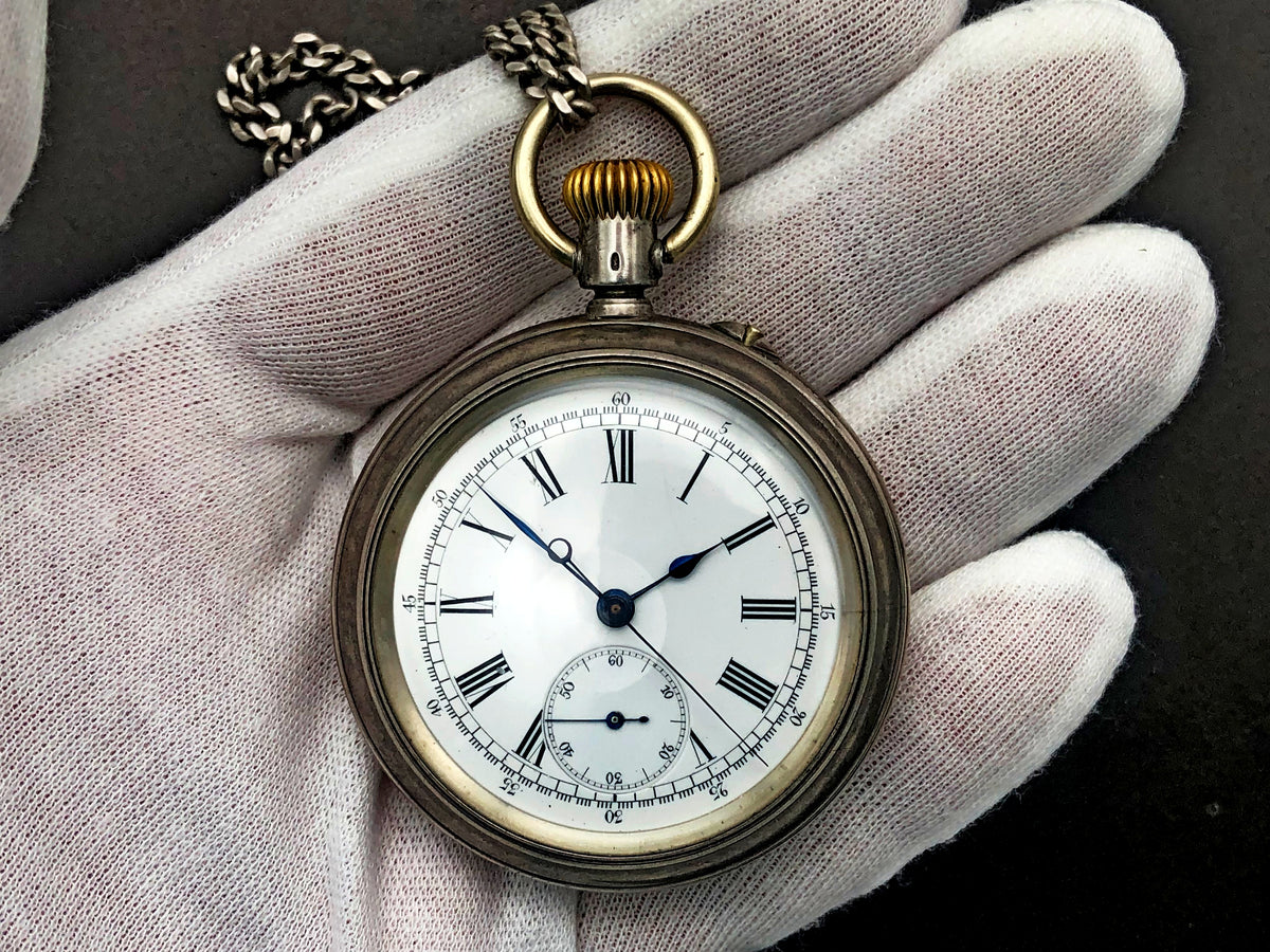 Vintage Swiss Chronograph Pocket Watch – Silver 84 / 0.875, Russian Empire Export (c. 1890s)