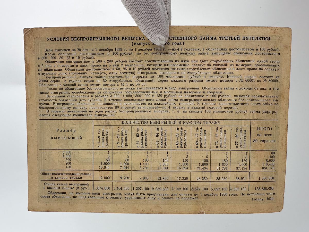 1939 USSR Third Five-Year Plan State Loan Bonds Set | Vintage Soviet 10, 25 & 50 Rubles | 3 Pcs