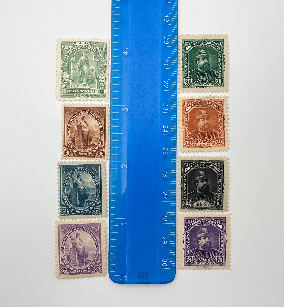 1890–1895 El Salvador Postage Stamps Collection | Vintage Antique Central America President & Justice Allegory Set of 25 MH Cancelled