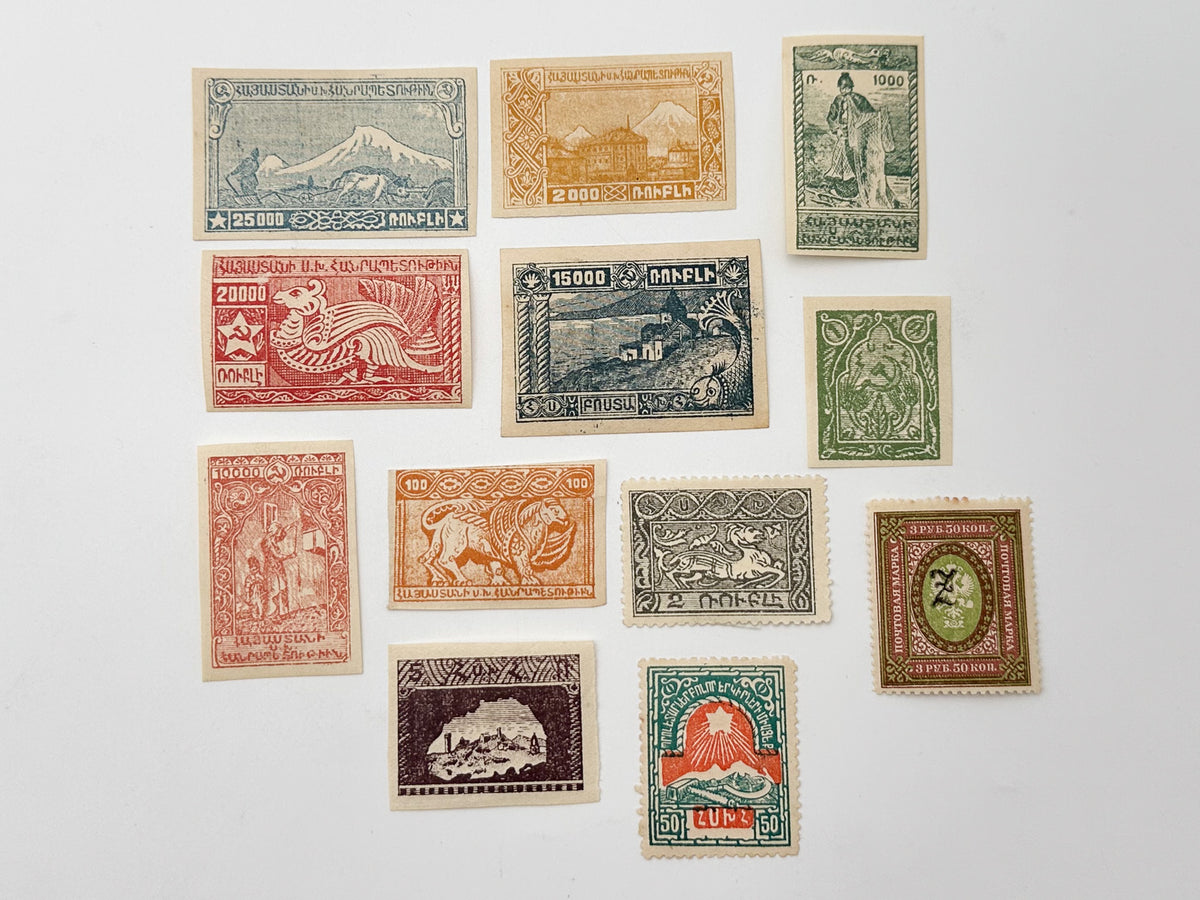 1920–1923 Armenia & Soviet Republic Postage Stamps Collection | Vintage Mount Ararat Bird Sirin & Yerevan Overprints Set of 27 MH