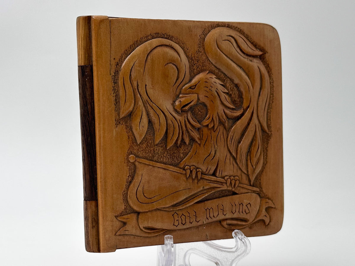 Cigarette Case German Eagle Carved Wood | Gott Mit Uns Trench Art Souvenir Tobacciana