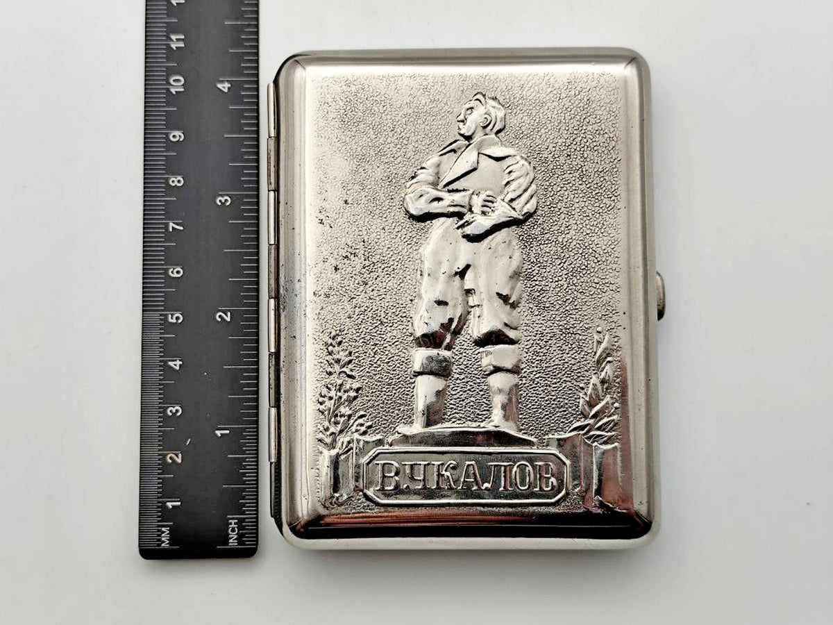 Cigarette Case Valery Chkalov Vintage Soviet | Pilot Hero Aviation Monument Tobacciana USSR