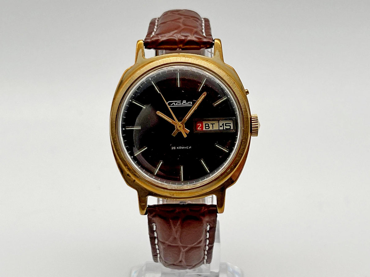Vintage SLAVA 2428 AU 5 Soviet Mechanical Watch | Gilding  Wristwatch USSR Watch