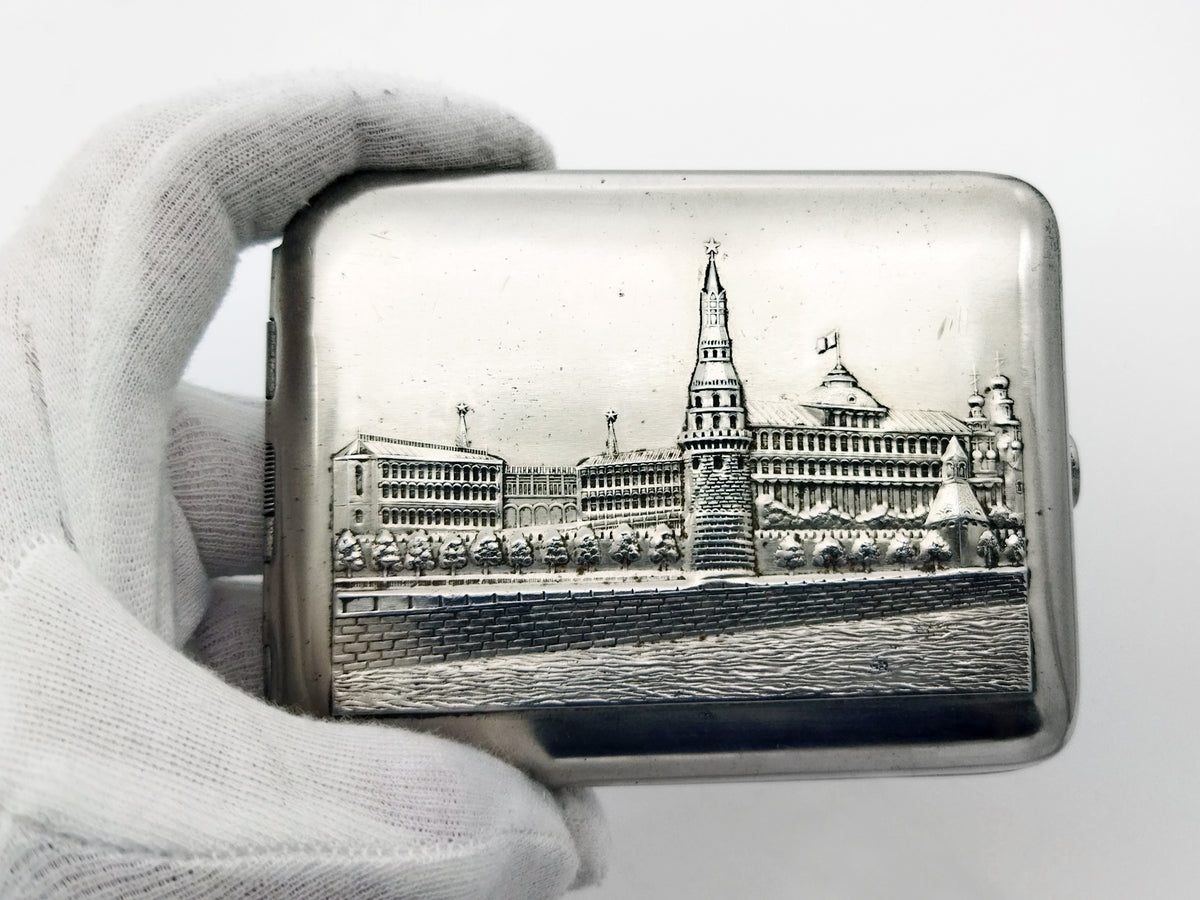 Vintage Moscow Kremlin Cigarette Case | Landmark Relief Pocket Box Soviet Tobacciana USSR