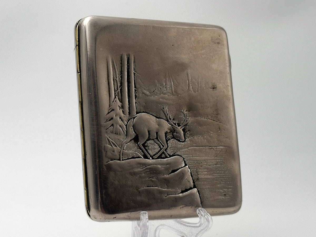 Cigarette Case Deer in Forest Vintage Soviet | Artel Mosyuvelir Cupronickel Tobacciana USSR