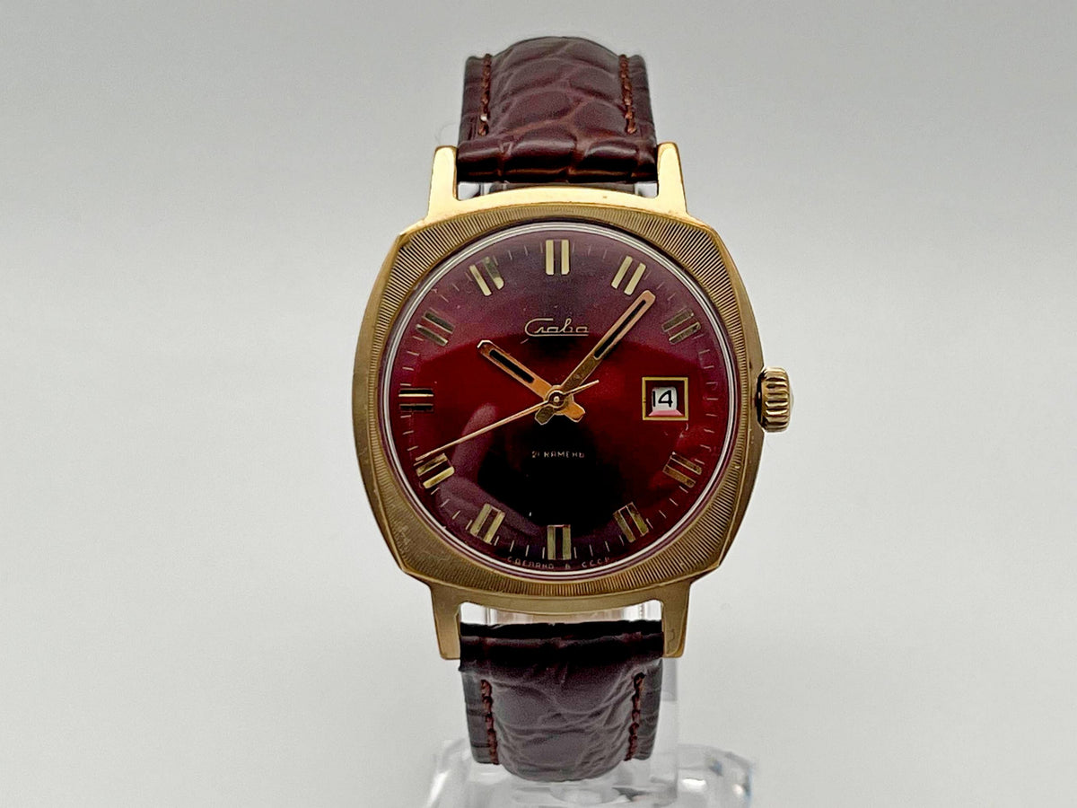 Vintage SLAVA 2414 AU 10 Soviet Mechanical Watch | Gilding  Wristwatch USSR Watch