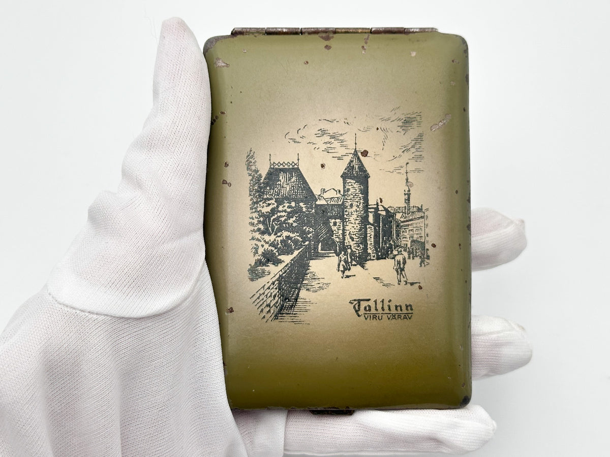 Vintage "Tallinn Viru Varav" Soviet Cigarette Case | Estonia Viru Gate Souvenir Metal Tobacciana Travel Collectible