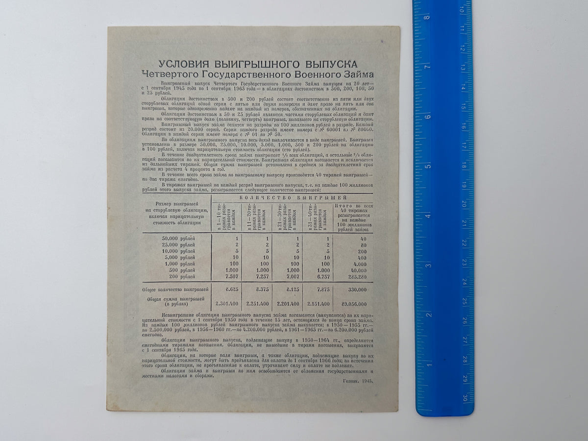 1945 USSR WWII Fourth State War Loan Bond Set | Vintage Soviet 100 & 200 Rubles Military Bonds | 2 Pcs
