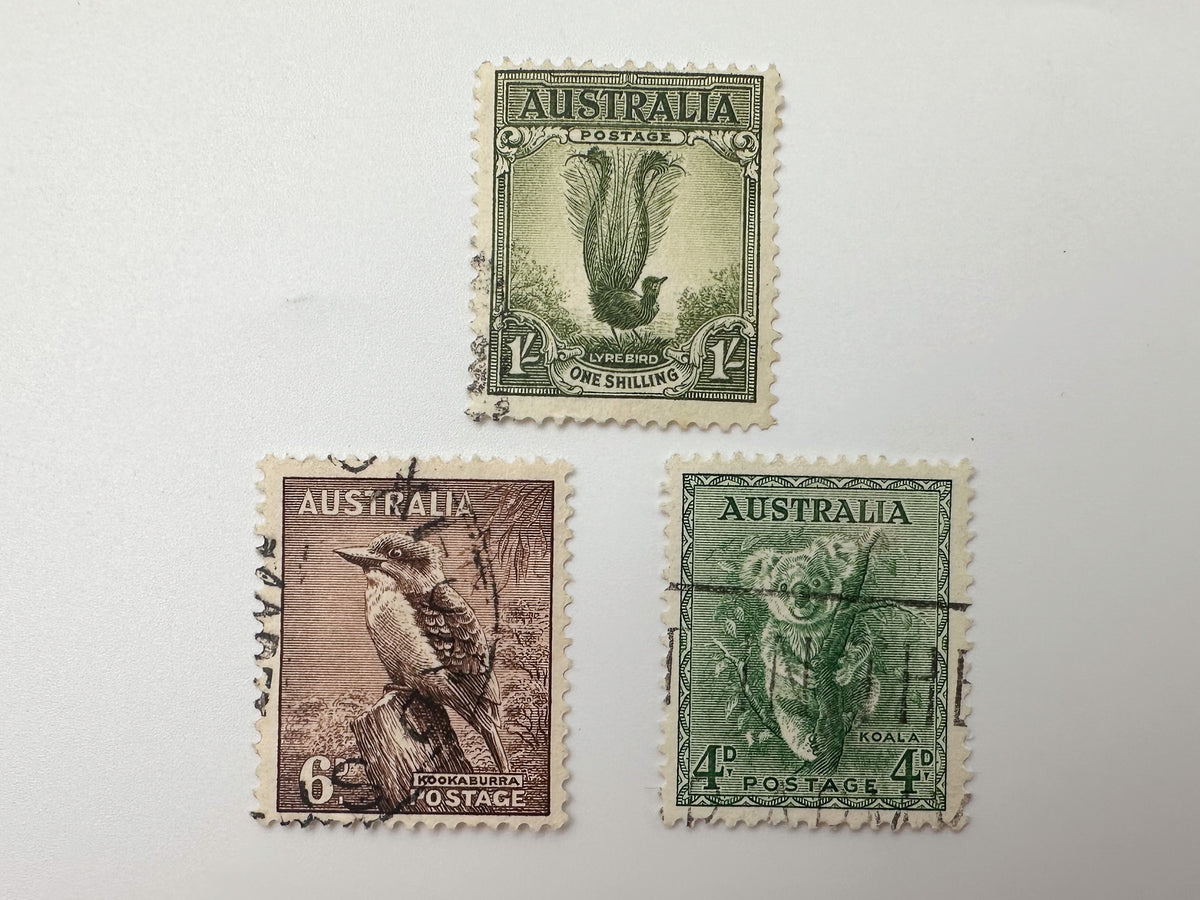 1930–1950s Australia Postage Stamps Collection | Vintage Australian Fauna Koala Kangaroo & Queen Elizabeth II Set of 12 MH Cancelled