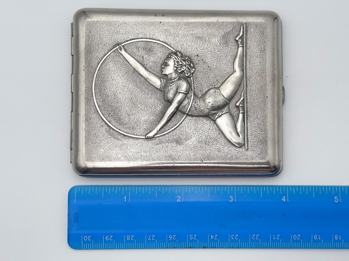 Vintage Rhythmic Gymnastics Gymnast with Hoop Cigarette Case | Lenemalier Artel Pocket Box Soviet Tobacciana USSR