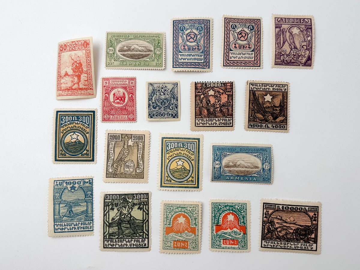 1920–1923 Armenia & Soviet Armenian Republic Postage Stamps Collection | Vintage Mount Ararat & Eagle Overprint Set of 18 MH
