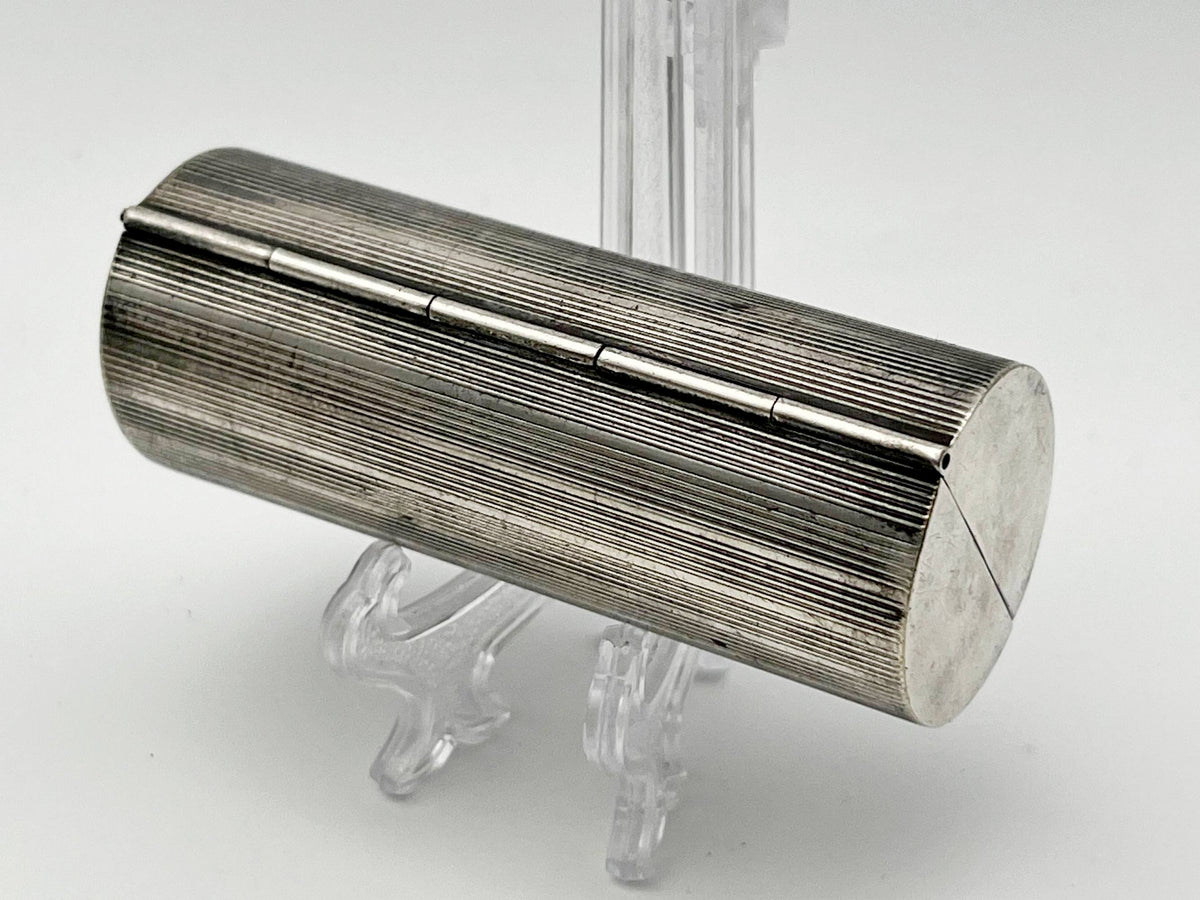 Vintage Silver Plated Mouthpiece Case | Cylindrical Lipstick Cigarette Holder Box Western European Tobacciana