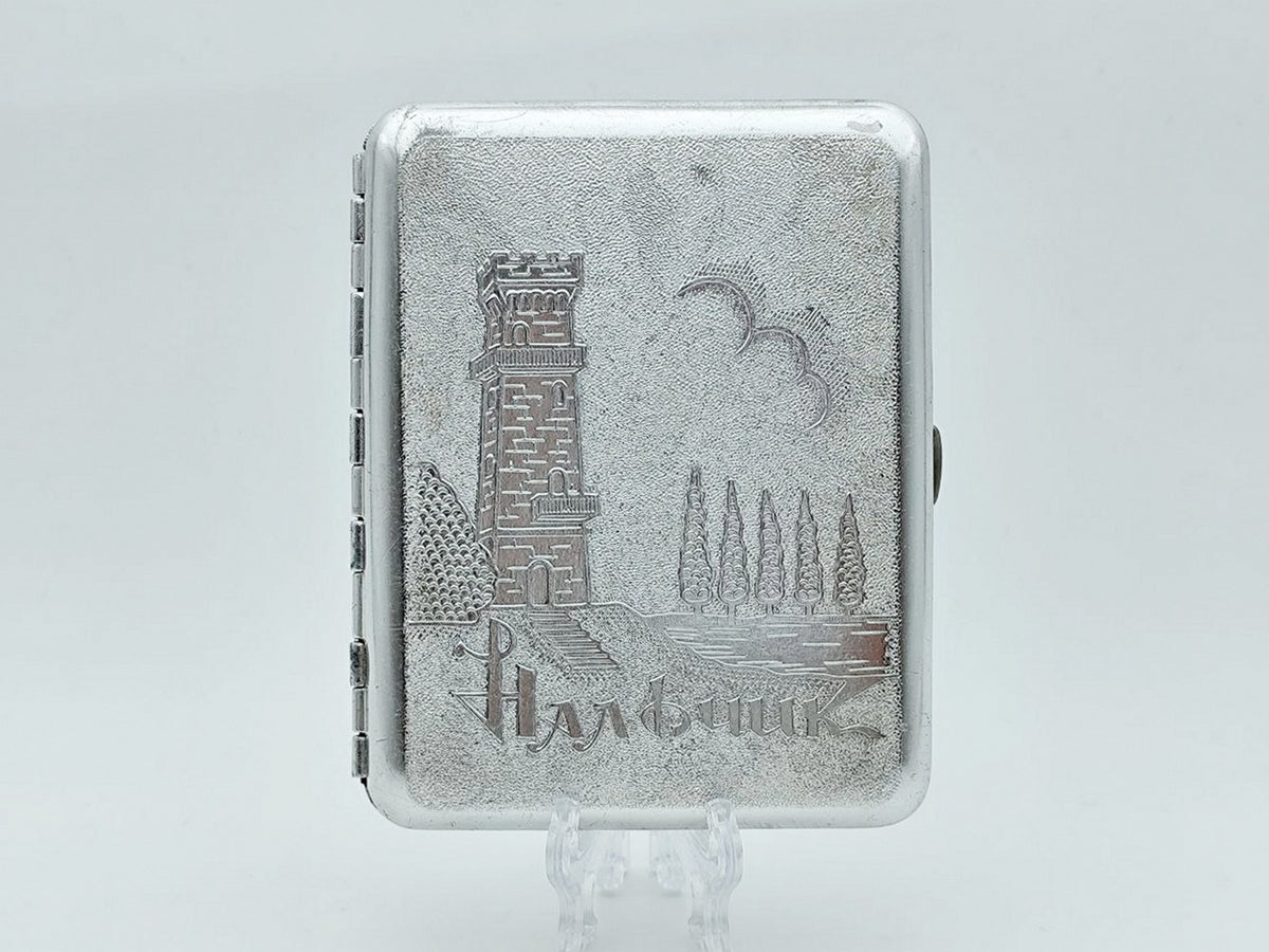 Vintage Nalchik Observation Tower Cigarette Case | Caucasus Soviet Landmark Pocket Box Tobacciana USSR