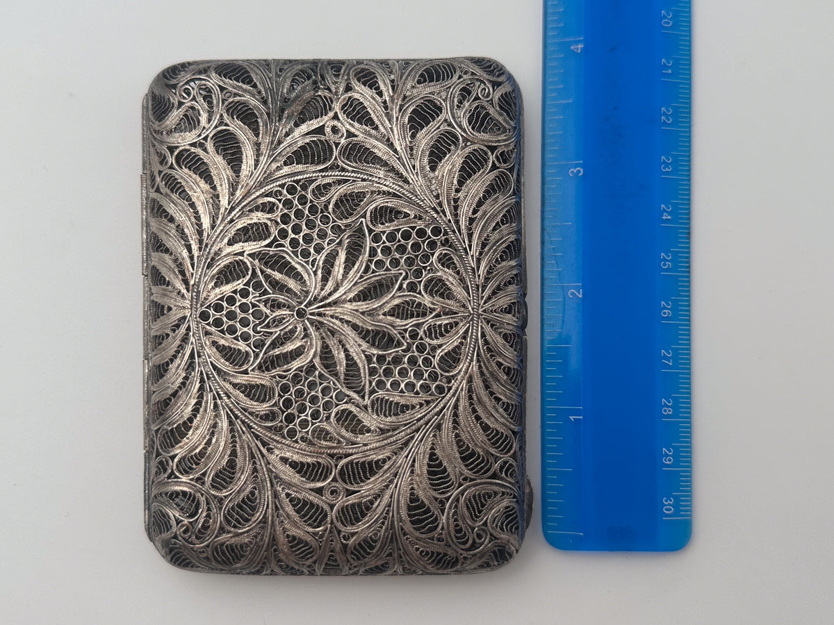 Cigarette Case Lotus Kazakovskaya Filigree Vintage Metal Smoking Box Scan USSR
