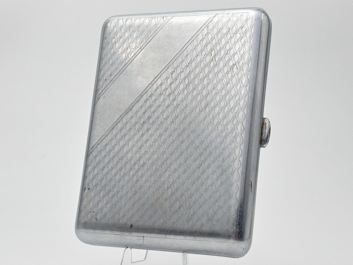 Vintage Geometric Guilloche Soviet Cigarette Case | Rare Metallodetal Plant M.M.P. USSR Silver Tone Diagonal Metal Tobacciana