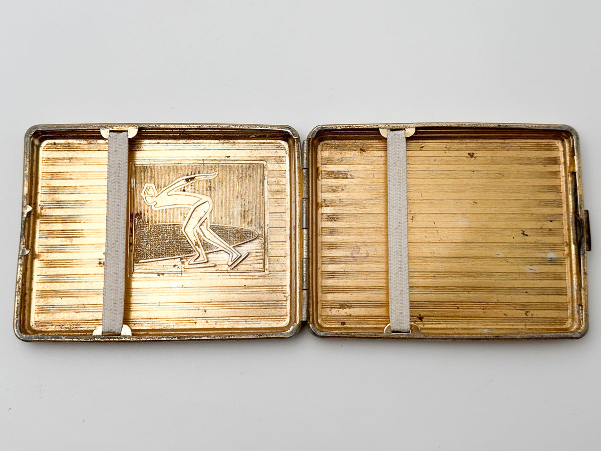 Vintage "Speed Skater" Soviet Cigarette Case | Rare Mosshamp Artel USSR Sports Embossed Metal Tobacciana