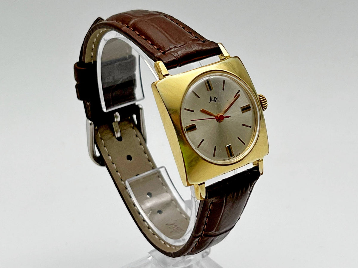 Vintage LUCH 2209 AU 20 Square Soviet Mechanical Watch | Gilding  Wristwatch USSR Watch