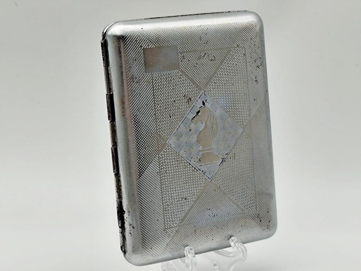 Vintage Chess Knight Cigarette Case | Art Deco Board Pattern Pocket Box Soviet Tobacciana USSR