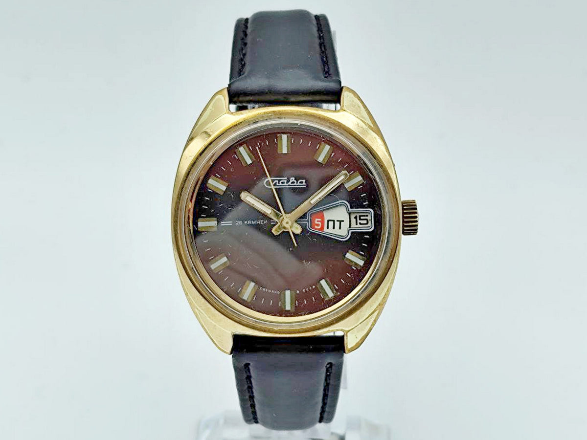 Vintage SLAVA 2428 AU Soviet Mechanical Watch | Gilding  Wristwatch USSR Watch