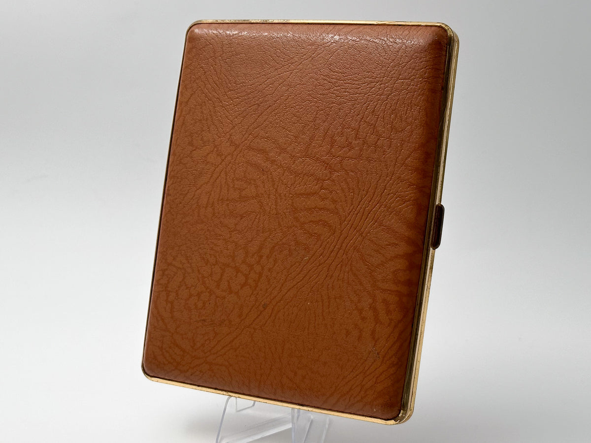 Vintage Large Brown Leatherette Brass Cigarette Case | Retro Pocket Box Western European Tobacciana