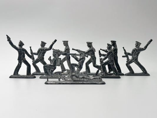 Vintage Soviet Revolutionary Sailors Metal Toy Soldiers Lot | USSR Flat Figures Combat Set of 10