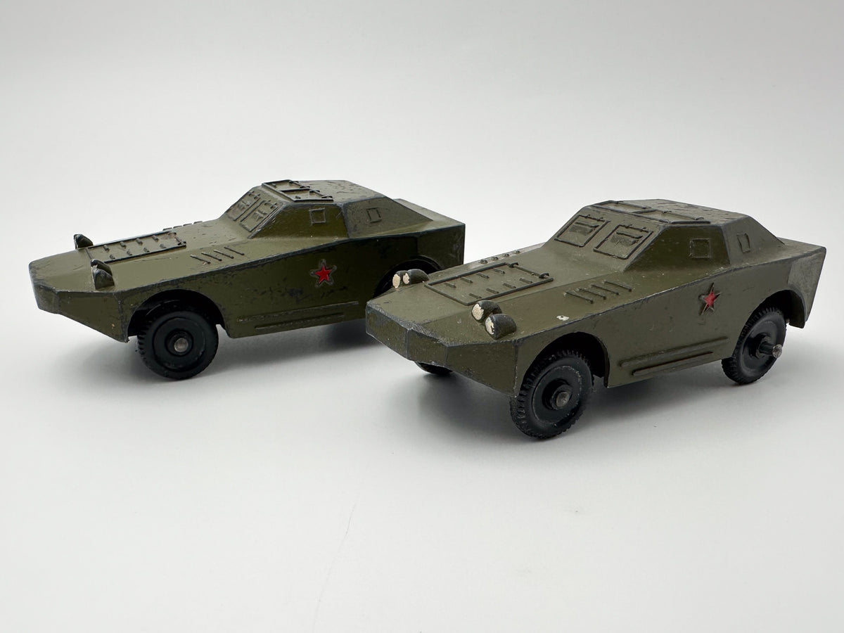 Set of 2 Vintage Soviet BRDM-1 Armored Cars | USSR Diecast Military Toy Vehicles