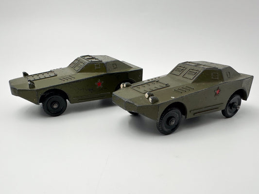 Set of 2 Vintage Soviet BRDM-1 Armored Cars | USSR Diecast Military Toy Vehicles