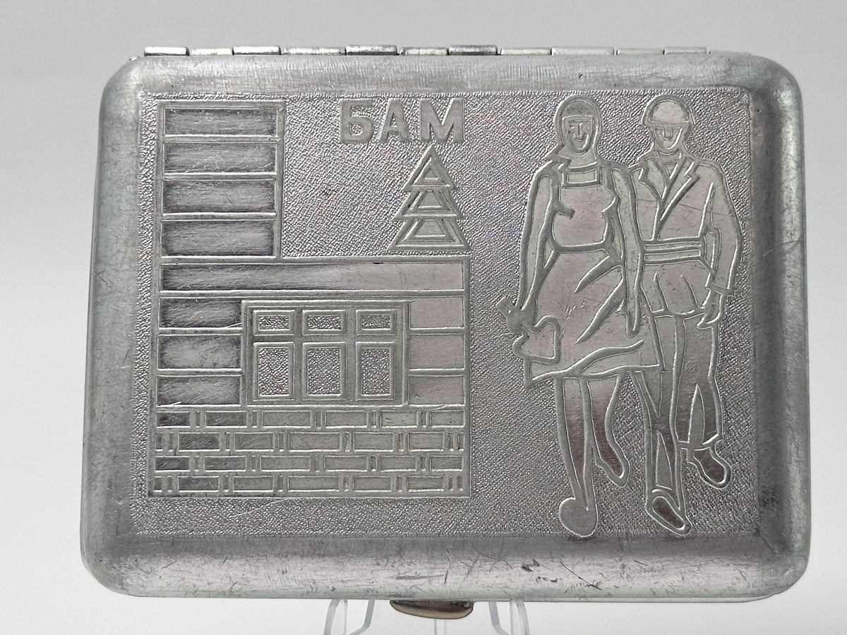 Cigarette Case BAM Baikal-Amur Mainline Vintage Soviet | Railway Workers Tobacciana USSR