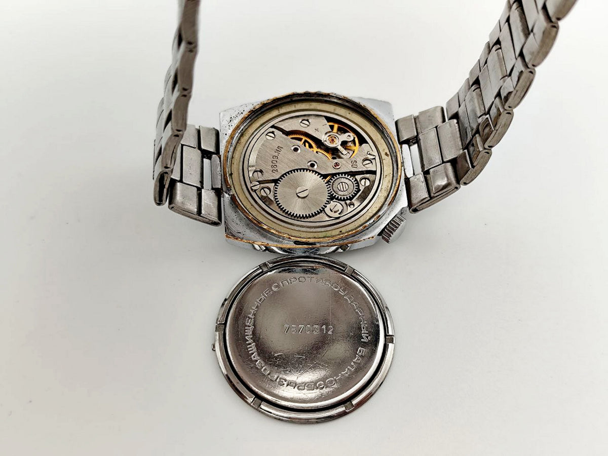Vintage RAKETA 2609 Jerrycan Soviet Mechanical Wristwatch | USSR PChZ Shockproof Metal Bracelet Men's Watch