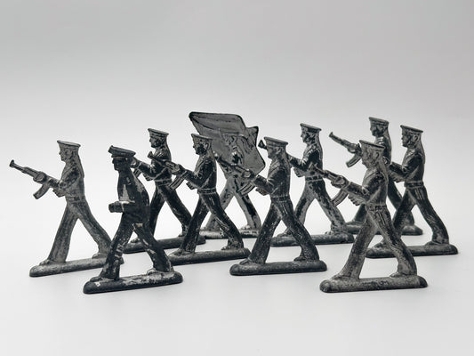 Vintage Soviet Revolutionary Sailors Metal Toy Soldiers Lot | USSR Flat Figures Action Set of 10