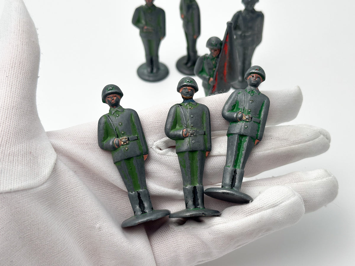 Vintage Soviet Metal Toy Soldiers "Stolbiki" Green Lot | USSR Cast Figures Parade Set of 7