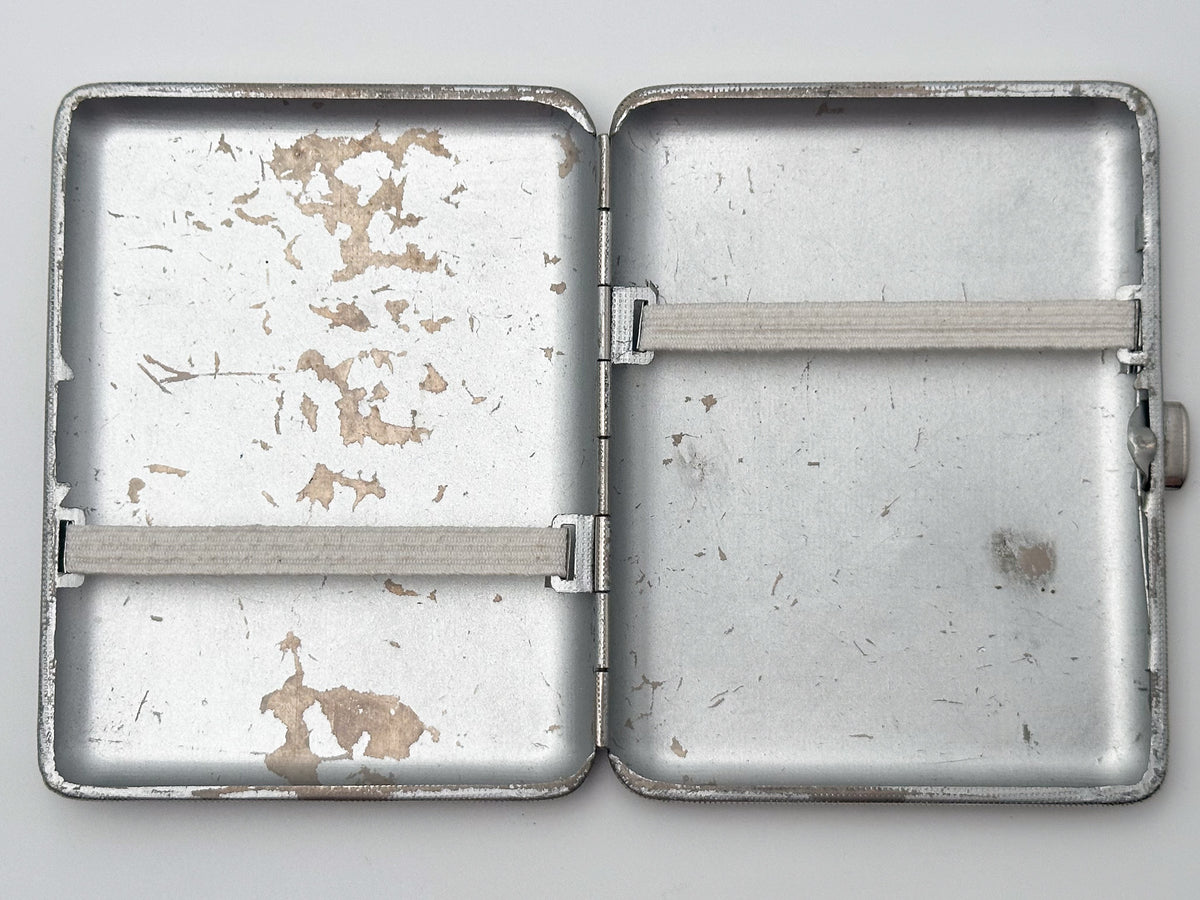 Vintage Geometric Guilloche Soviet Cigarette Case | USSR Silver Tone Checkerboard Metal Tobacciana