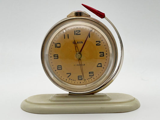 Vintage SLAVA Alarm Clock Space Soviet Mechanical Table Clock 5671 | USSR Watch