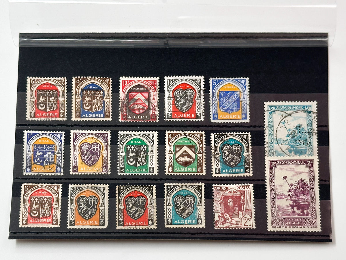 1920–1940s Algeria French Colonial Postage Stamps Collection | Vintage Alger Oran Heraldry Coats of Arms Set of 17 MH
