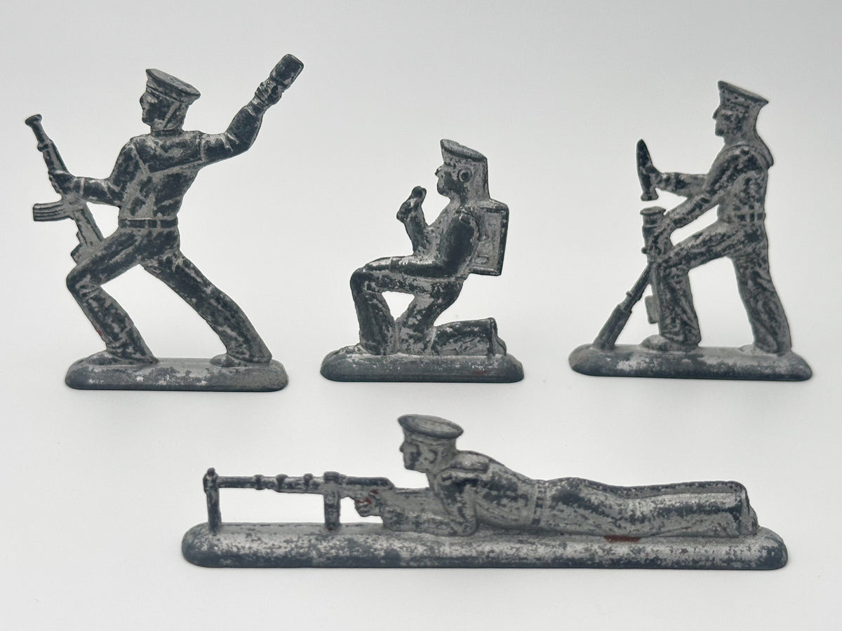Set of 4 Vintage Soviet Metal Toy Soldiers | USSR Military Border Guards Miniatures