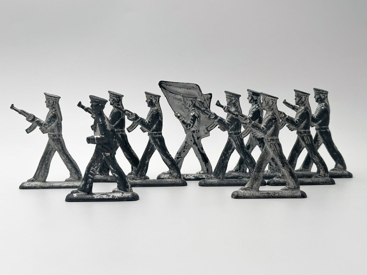 Vintage Soviet Revolutionary Sailors Metal Toy Soldiers Lot | USSR Flat Figures Action Set of 10